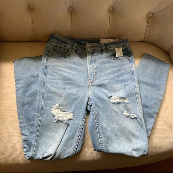 Old Navy Blue Skinny High-rise Rock Star Jeans Ripped Size 8  Distressed NWT - Picture 1 of 12